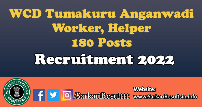 WCD Tumakuru Anganwadi Worker, Helper Recruitment 2022
